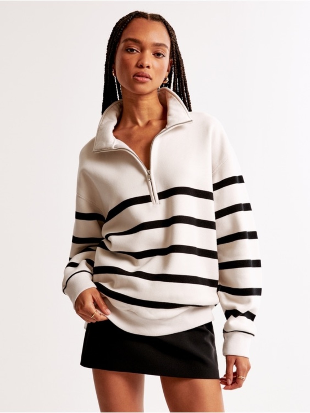Abercrombie Sunday half zip striped size L in light sand